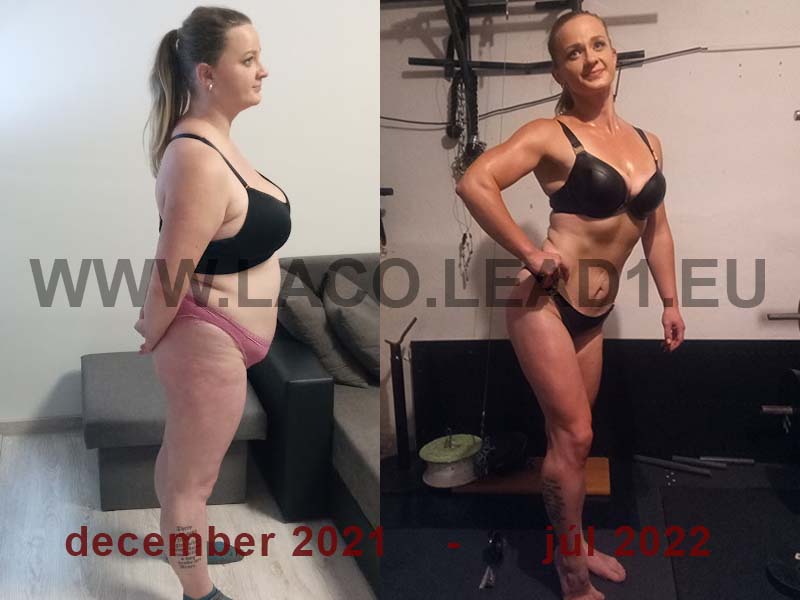 Pohľad z boku. vľavo: december 2021 - 83 kg, vpravo: júl 2022 - 57 kg