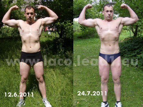 1.foto: 12.6.2011 hmotnosť: 99,5 kg,  2.foto: 24.7.2011 hmotnosť: 95 kg